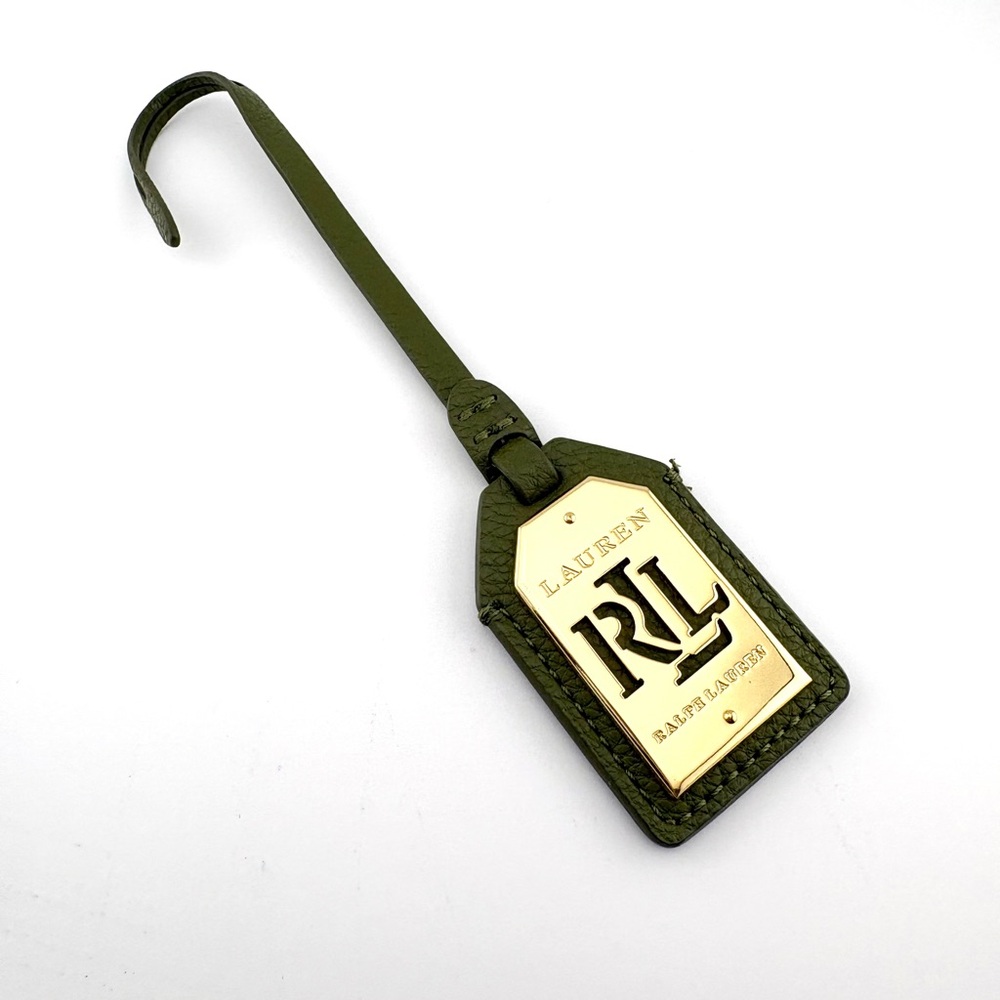Ralph Lauren Olive Green Leather Luggage / Hang Tag with Gold RLL Plate